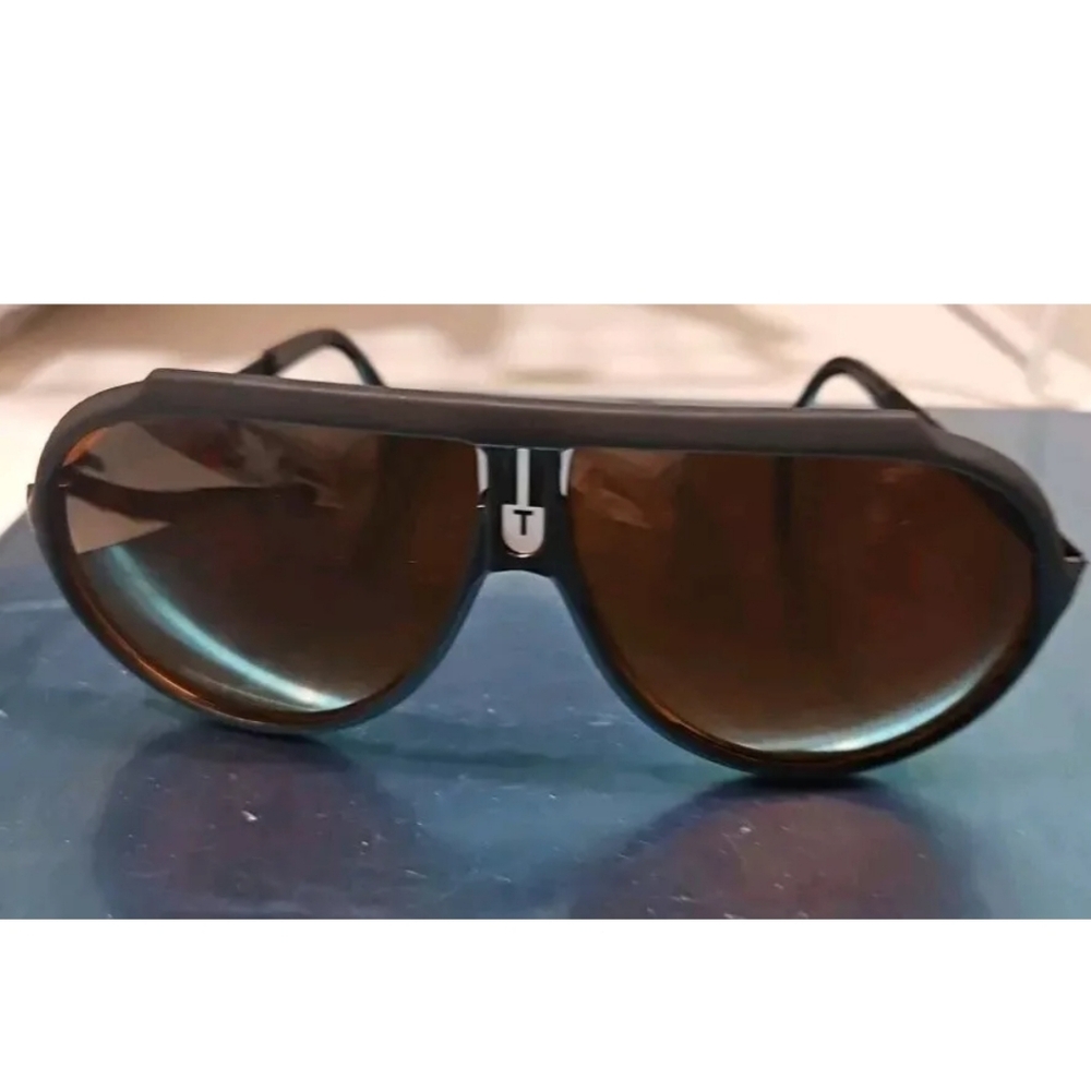 Vtg Turbo Aviator Sunglasses Black Rubber Frames Metal Legs 90's Glass Retro VTG